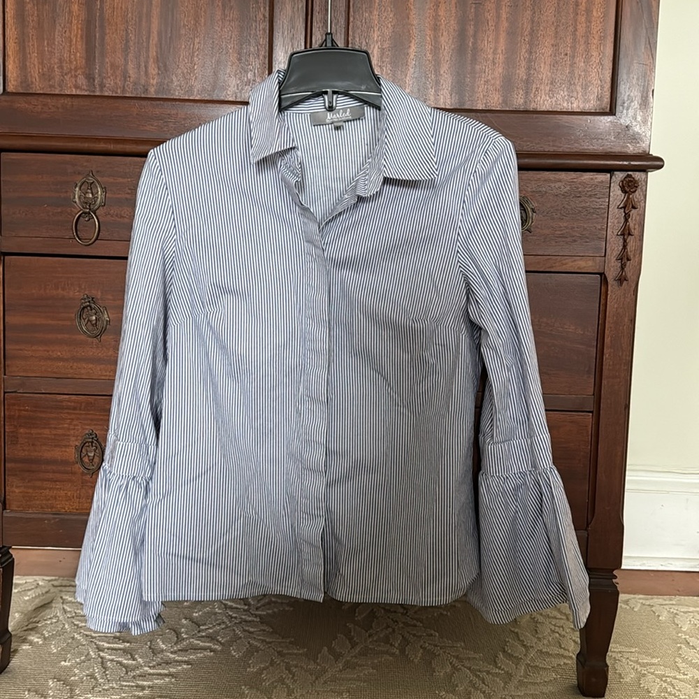 Blue and white striped button down with bell sleeves